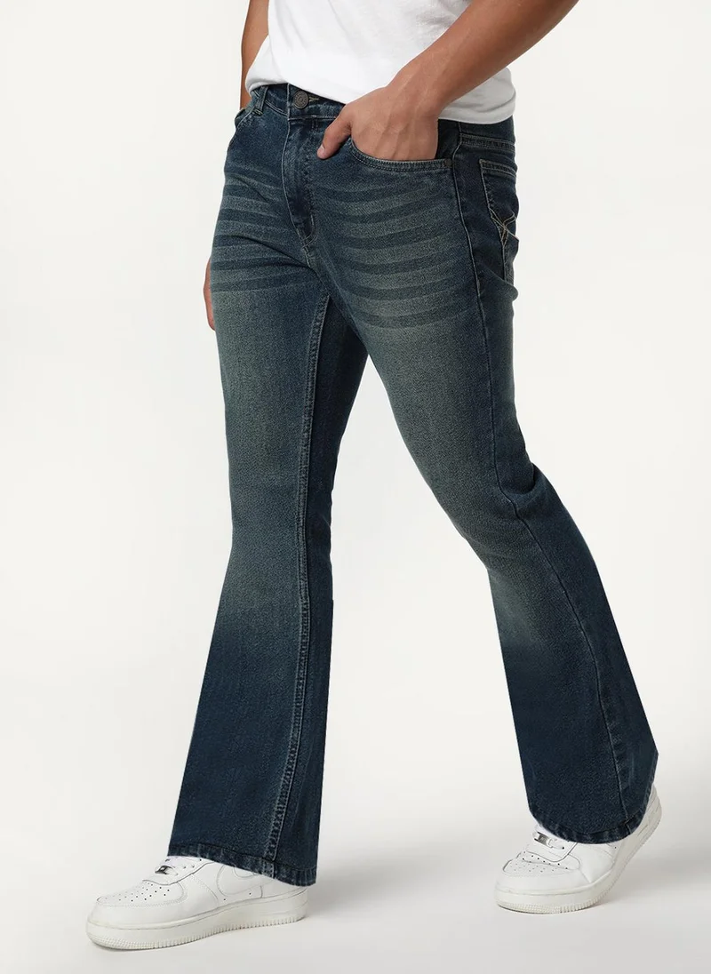 Urbano Fashion  Urbano Fashion Men's Light Blue Bootcut Fit Mid Rise Heavy Washed Jeans Stretchable for Men | Best Price UAE